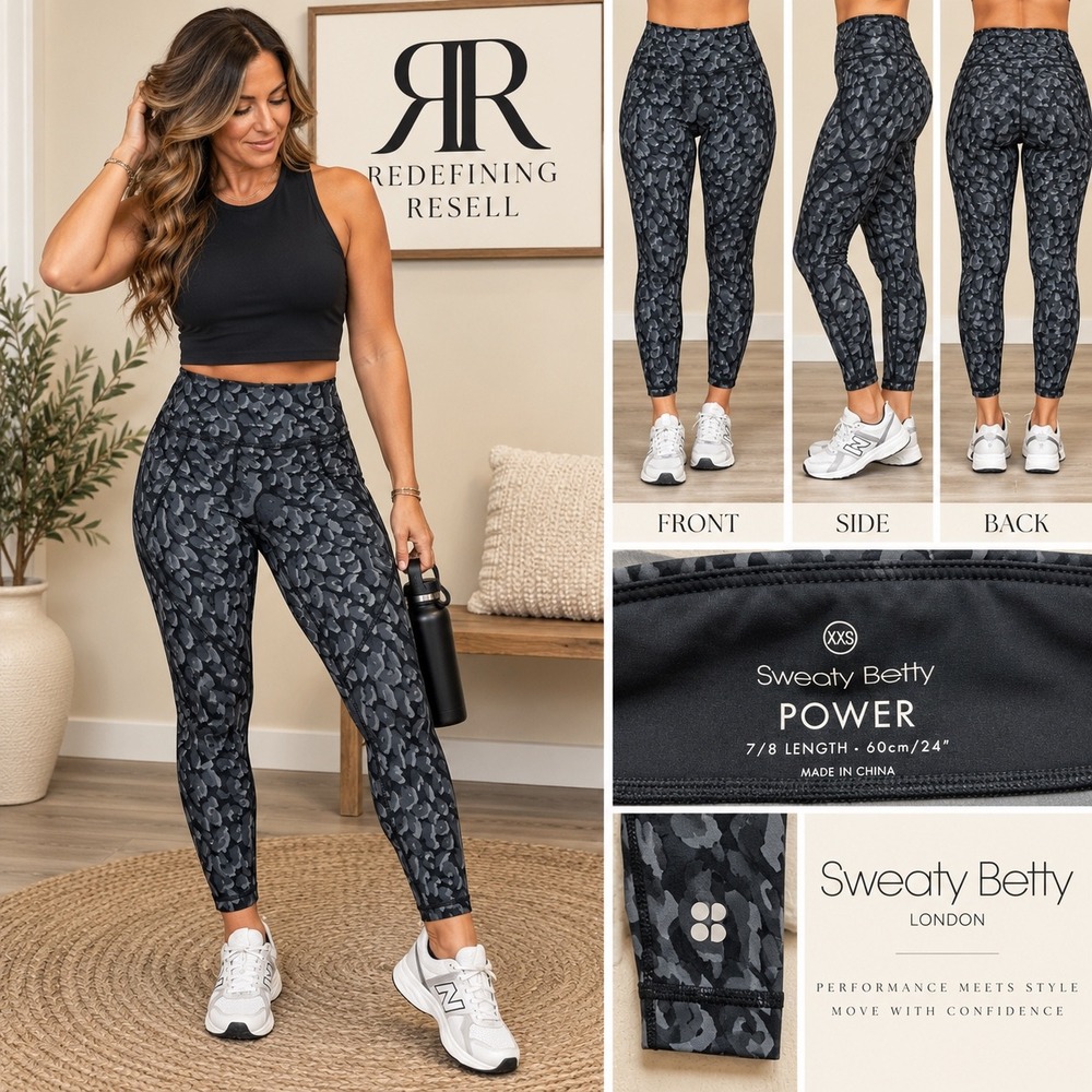 Sweaty Betty Power 7/8 Leggings XXS Grey Black Leopard Print SB5400A High Rise